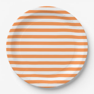 Orange and White Stripe Pattern Paper Plates