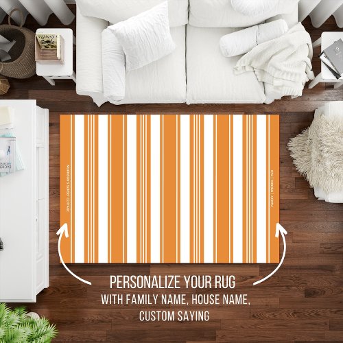 Orange and White Stripe Simple Modern Custom Text  Rug