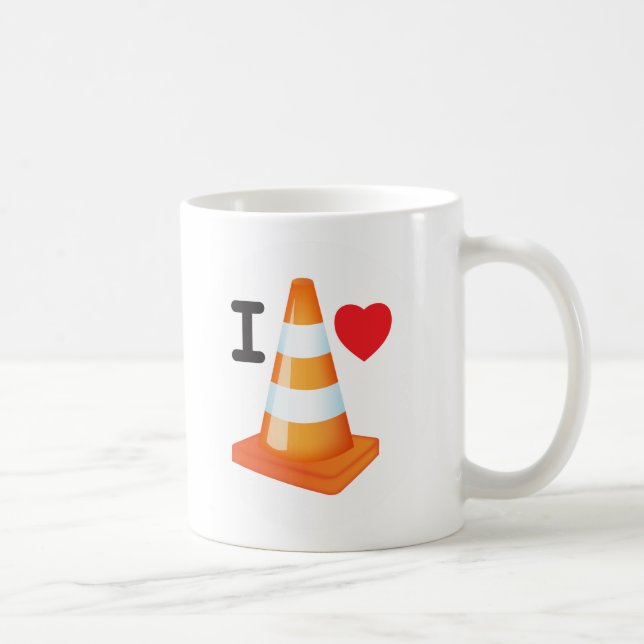 Orange and White Stripe Traffic Cone Love Heart Coffee Mug (Right)