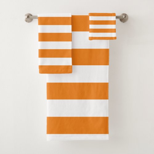 Orange and White Striped Bath Towel Set