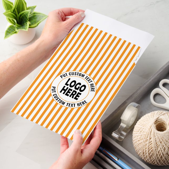 Orange and white stripes and custom logo business envelope mailers (Desk)