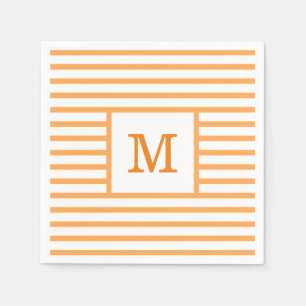 Orange and White Stripes Custom Monogram Napkins