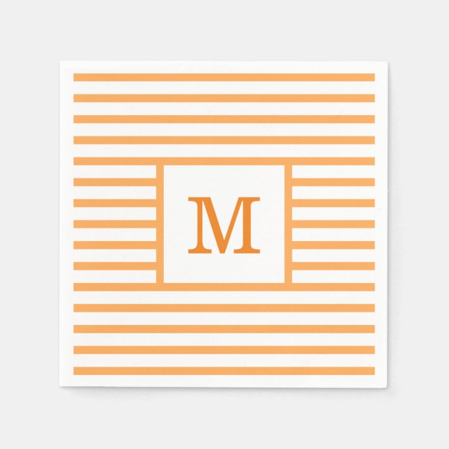 Orange and White Stripes Custom Monogram Napkins (Front)