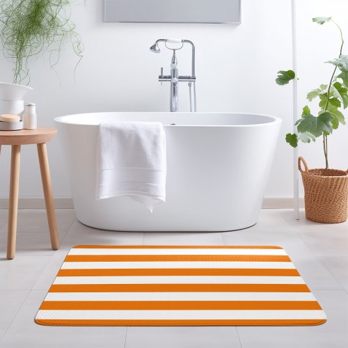 Orange and White Stripes  Editable Colors Bath Mat