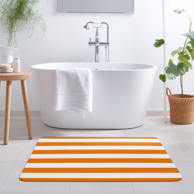 Orange and White Stripes | Editable Colors Bath Mat (Creator Uploaded)