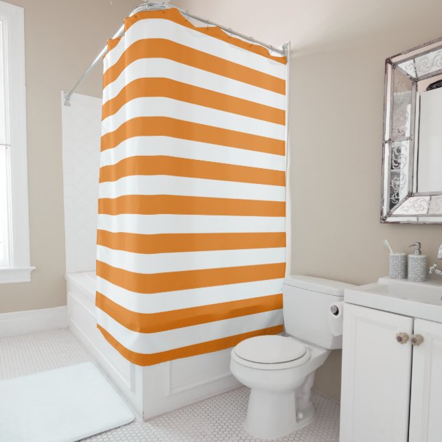 Orange and White Stripes | Editable Colors Shower Curtain (In Situ)