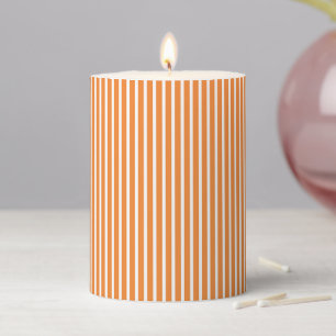 Orange And White Stripes  Pillar Candle