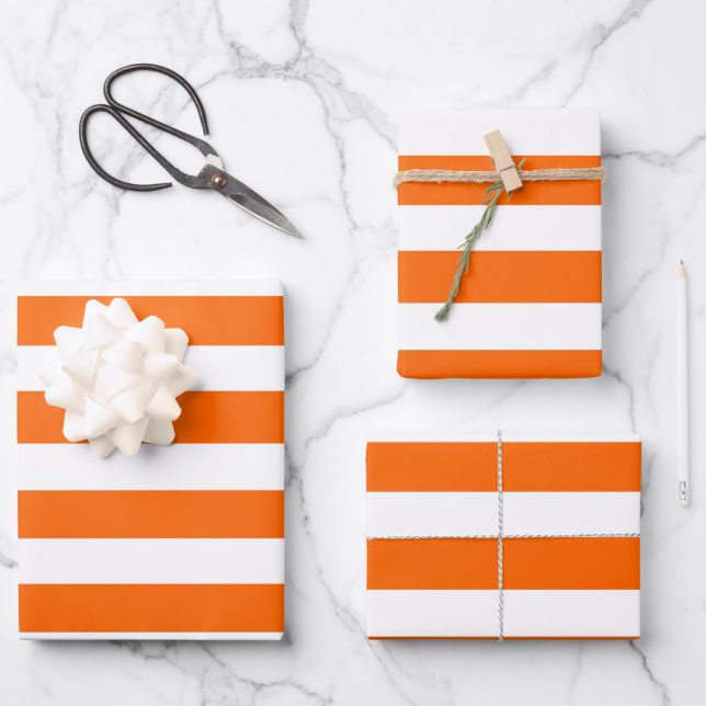 Orange and White Stripes  Wrapping Paper Sheets (Front)