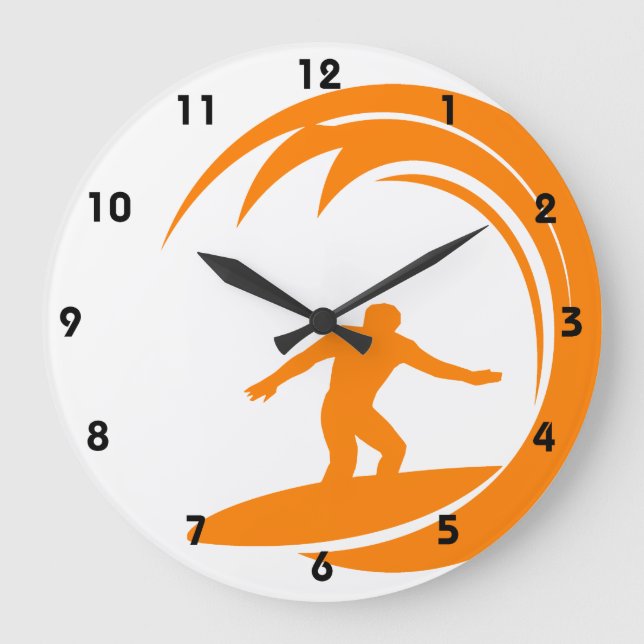Orange and White Surfing Large Clock (Front)