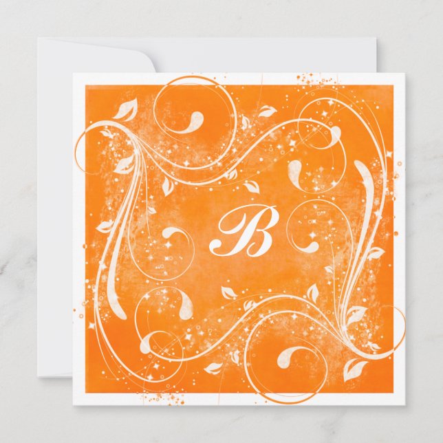 Orange and White Swirls Wedding Invitation (Front)