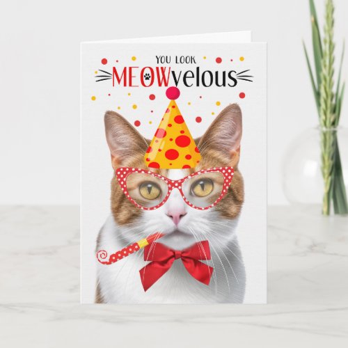 Orange and White Tabby Cat MEOWvelous Birthday Card