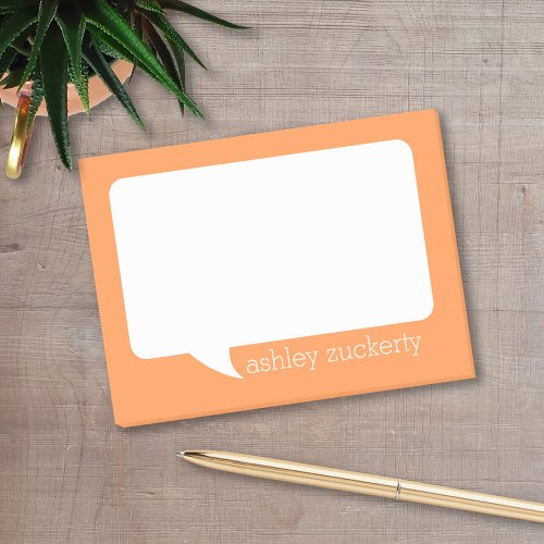Orange and White Talk Bubble Personalized Name Post_it Notes