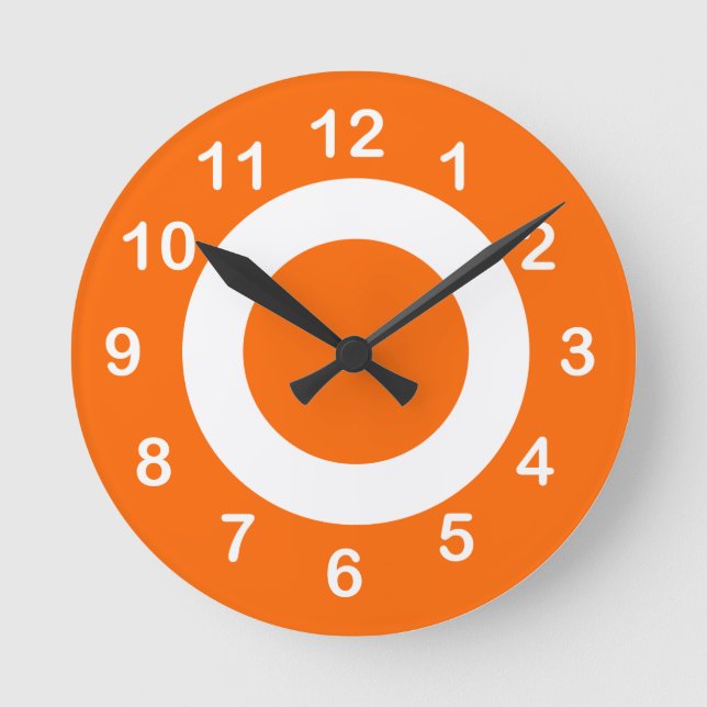 Orange and White Target-Circles Round Clock (Front)