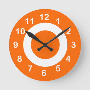 Orange and White Target-Circles Round Clock