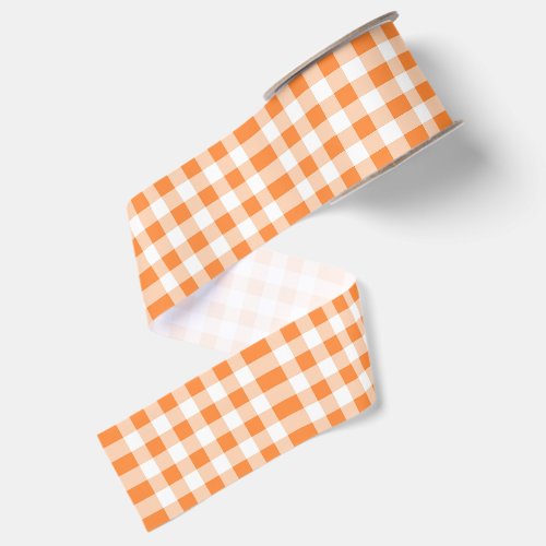 Orange and white Tartan Plaid Satin Ribbon