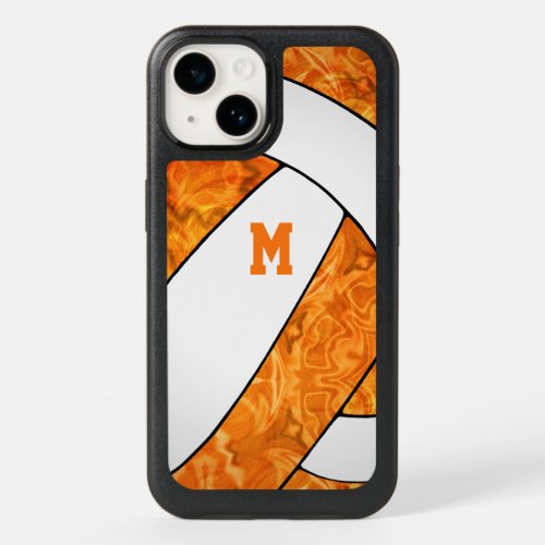 orange and white team colors girly volleyball OtterBox iPhone 14 case