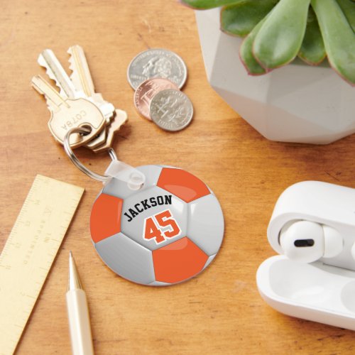 Orange and White Team Soccer   Ball Keychain