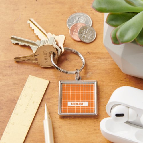 Orange and white tile blocks custom keychain