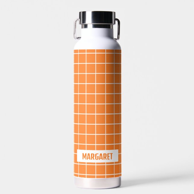 Orange and white tile blocks custom water bottle (Front)