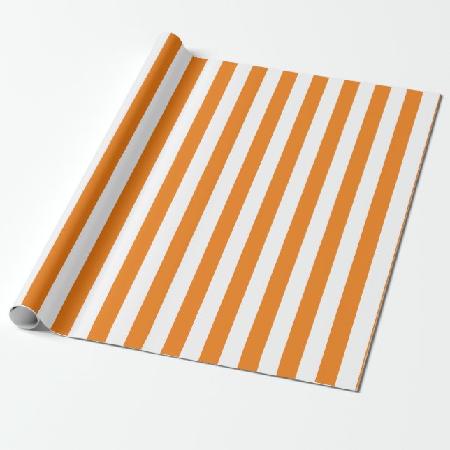 Orange and White Vertical Stripe Pattern Wrapping Paper (Unrolled)
