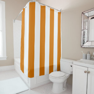 Orange and White Vertical Stripes Shower Curtain