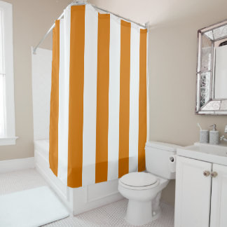Orange and White Vertical Stripes Shower Curtain