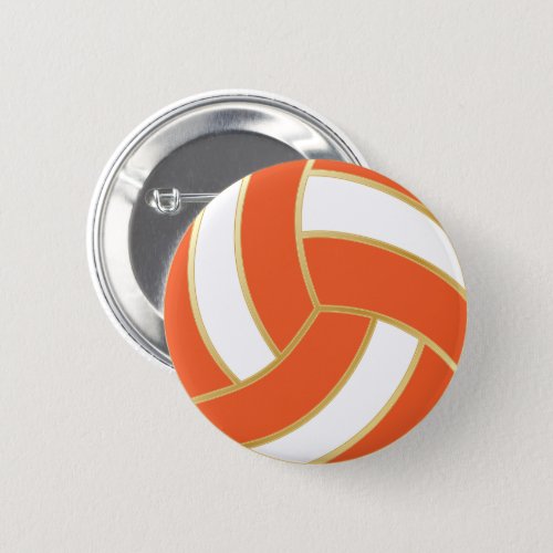 Orange and White Volleyball Button
