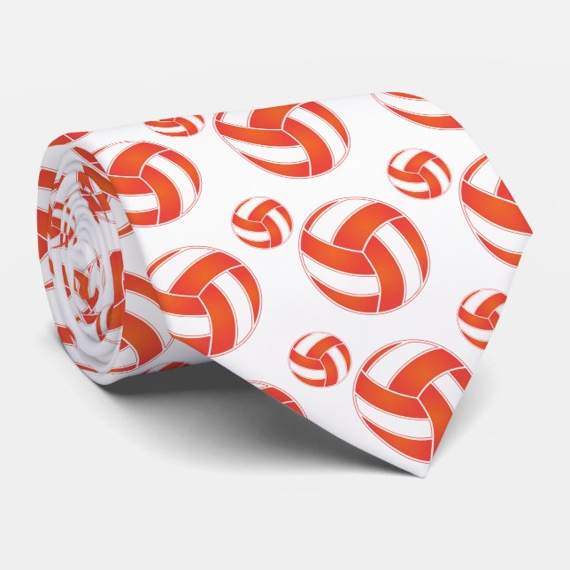 Orange and White 🏐 Volleyball Neck Tie (Rolled)