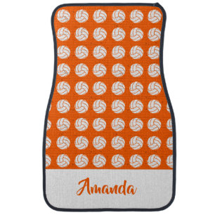 Orange and White Volleyball Pattern Car Floor Mat