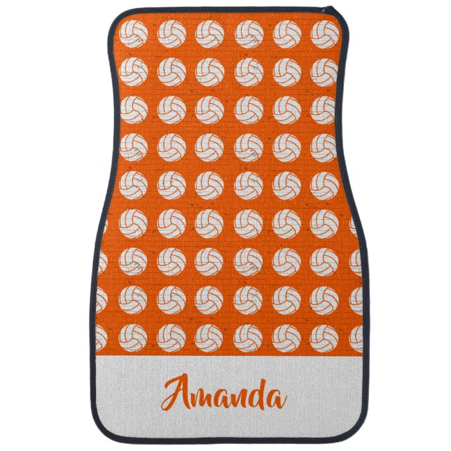Orange and White Volleyball Pattern Car Floor Mat (Front)