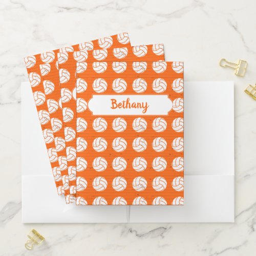 Orange and White Volleyball Pattern Pocket Folder