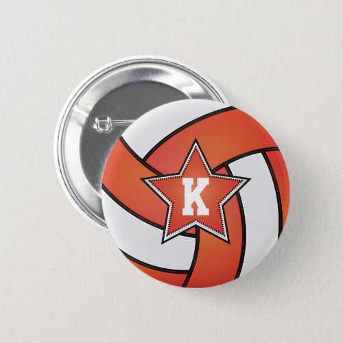 Orange and White Volleyball Star Players Button