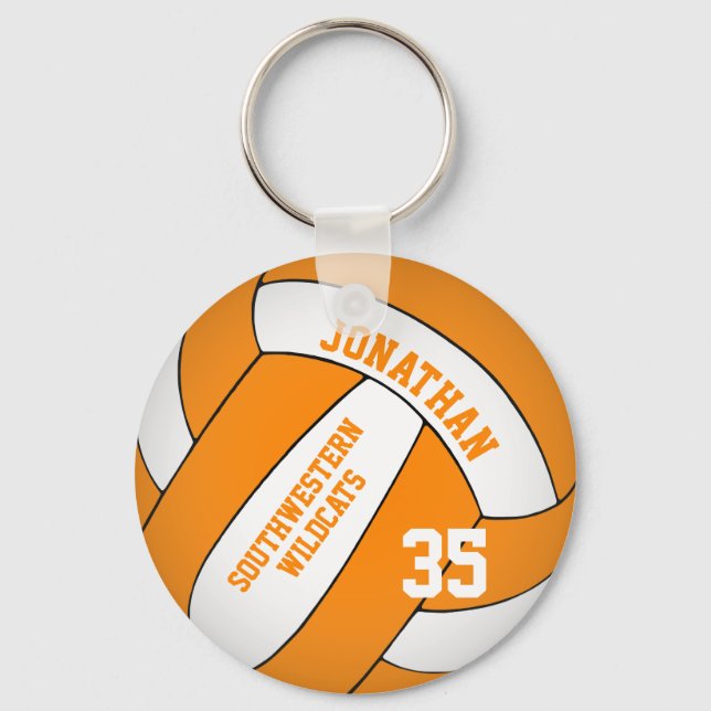 orange and white volleyball team colors boys keychain (Front)