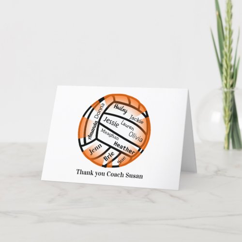 Orange and White Volleyball You Thank Coach Card