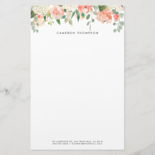 Orange and White Watercolor Hydrangeas and Peonies Stationery