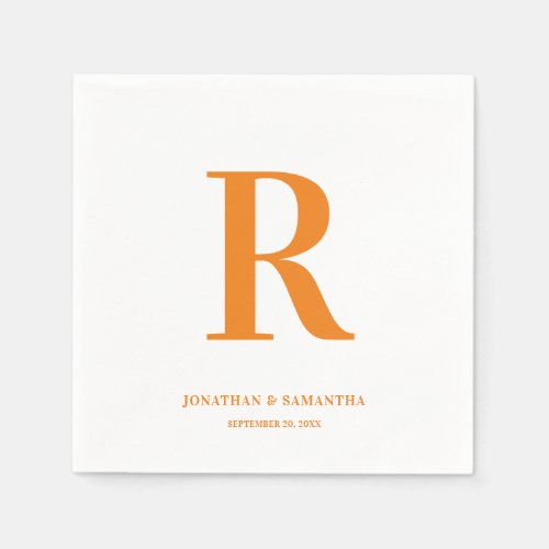 Orange and White Wedding Monogram Modern Napkins