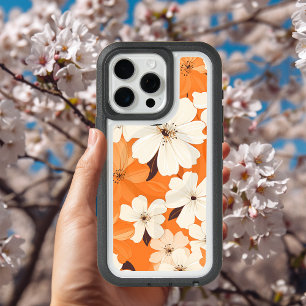 Orange and White Wild Rose Pattern iPhone 15 Pro Max Case