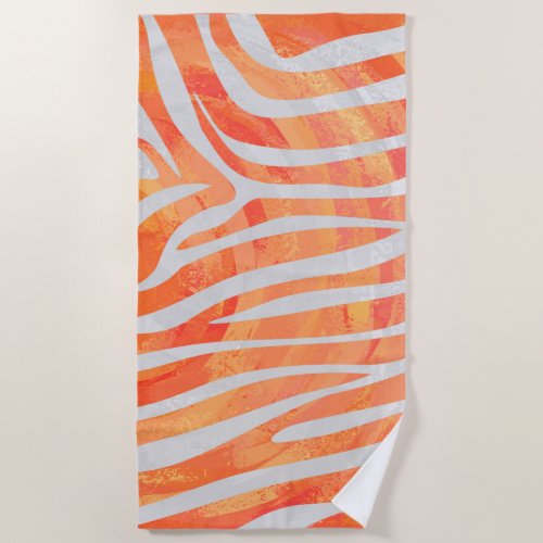 Orange and White Zebra Beach Towel