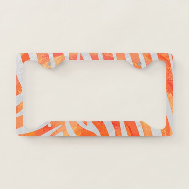 Orange and White Zebra License Plate Frame (Front)