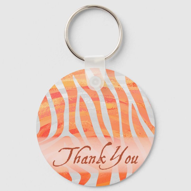 Orange and White Zebra Pattern Thank You Keychain (Front)