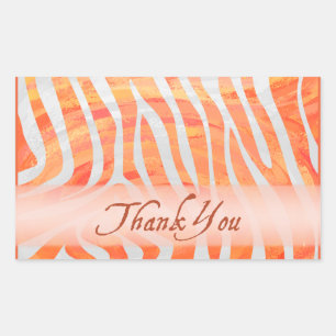 Orange and White Zebra Pattern Thank You Rectangular Sticker