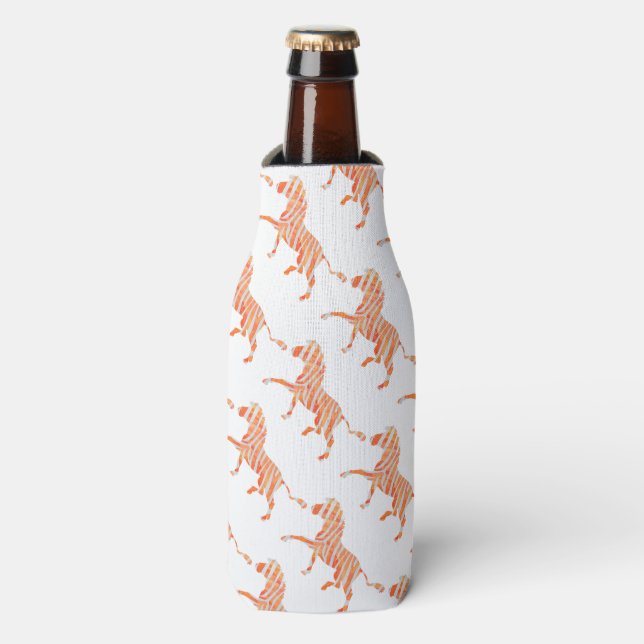 Orange and White Zebra Silhouette Bottle Cooler (Bottle Front)