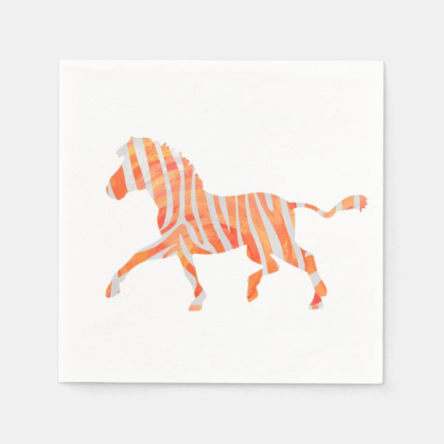 Orange and White Zebra Silhouette Napkins (Front)