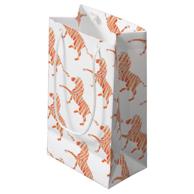 Orange and White Zebra Silhouette Small Gift Bag (Front Angled)