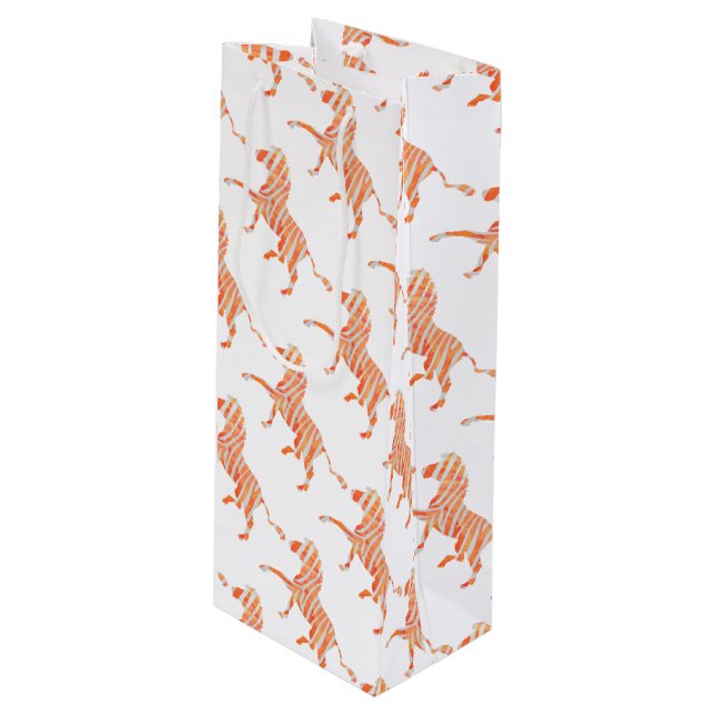 Orange and White Zebra Silhouette Wine Gift Bag (Front Angled)