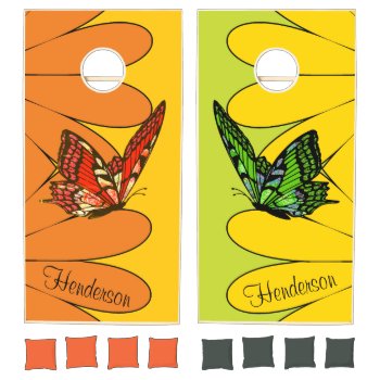 Orange And Yellow Butterflies And Flower Petals Cornhole Set by colorwash at Zazzle