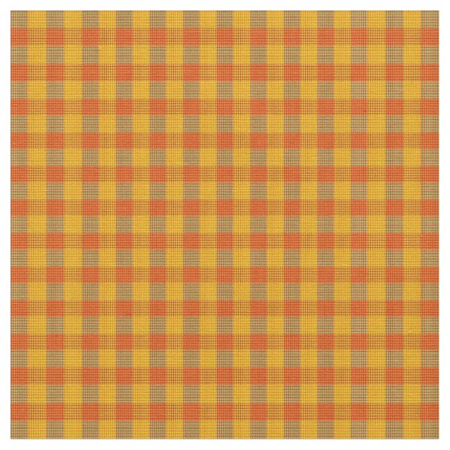 Orange And Yellow Checked Tartan Print, Fabric (Close Up)