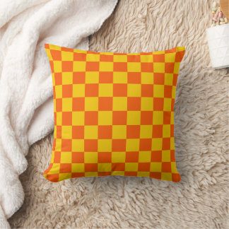 Orange and Yellow Checkered Print Throw Pillow