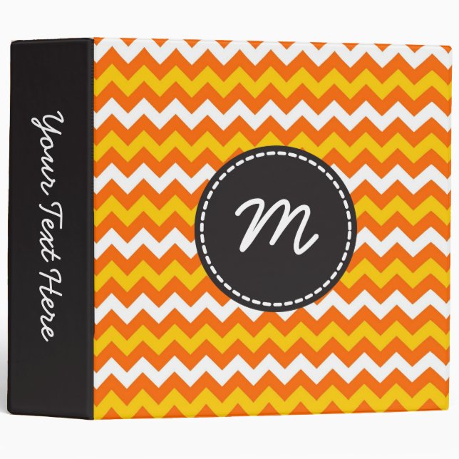 Orange and Yellow Chevron Pattern Custom Monogram 3 Ring Binder (Front/Spine)