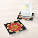 Orange and Yellow Collarette Dahlia Floral Glass Coaster